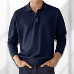 Long Sleeve Knit Polo for Men - Blue