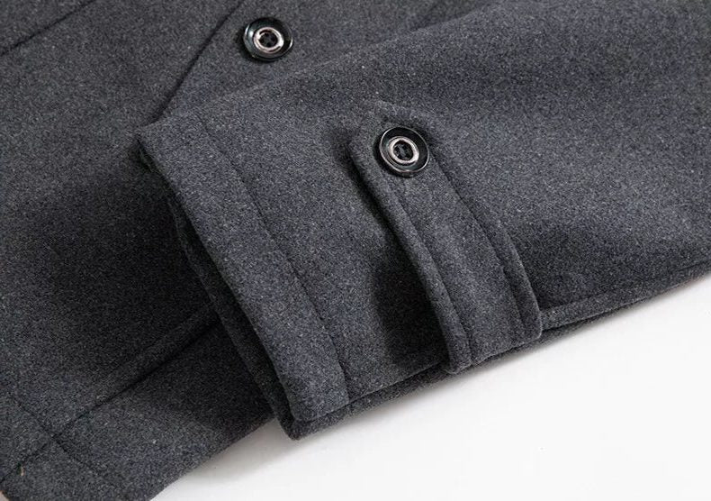 Long Wool Coat with Detachable Knit Collar for Men - View 10