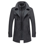 Long Wool Coat with Detachable Knit Collar for Men - Grey
