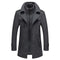 Long Wool Coat with Detachable Knit Collar for Men - Grey