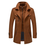 Long Wool Coat with Detachable Knit Collar for Men - Brown