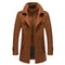 Long Wool Coat with Detachable Knit Collar for Men - Brown