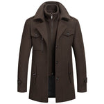 Long Wool Coat with Detachable Knit Collar for Men - Dark Brown