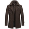 Long Wool Coat with Detachable Knit Collar for Men - Dark Brown