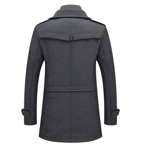 Long Wool Coat with Detachable Knit Collar for Men - View 6