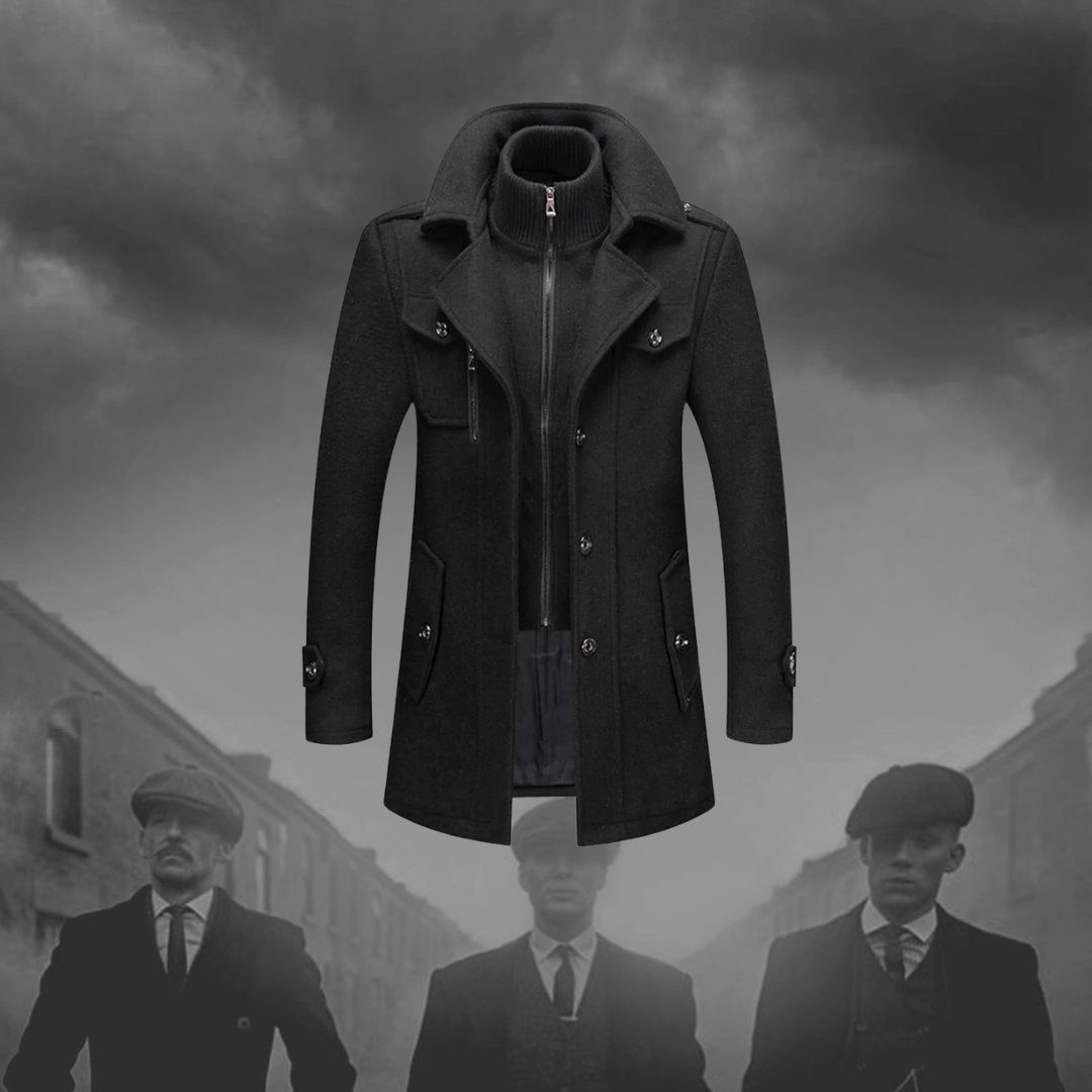 Long Wool Coat with Detachable Knit Collar for Men - View 7