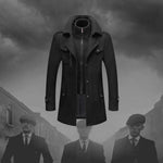 Long Wool Coat with Detachable Knit Collar for Men - View 7