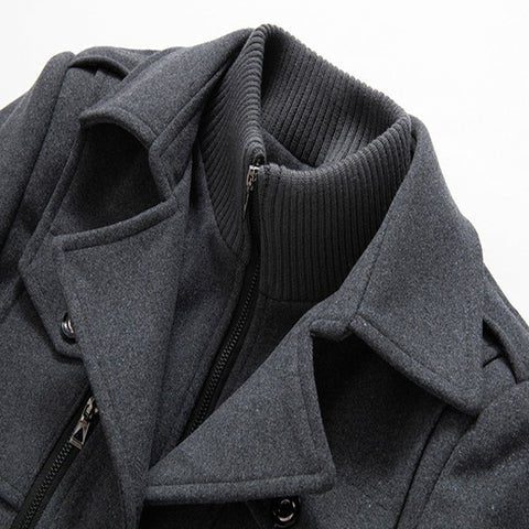 Long Wool Coat with Detachable Knit Collar for Men - View 8