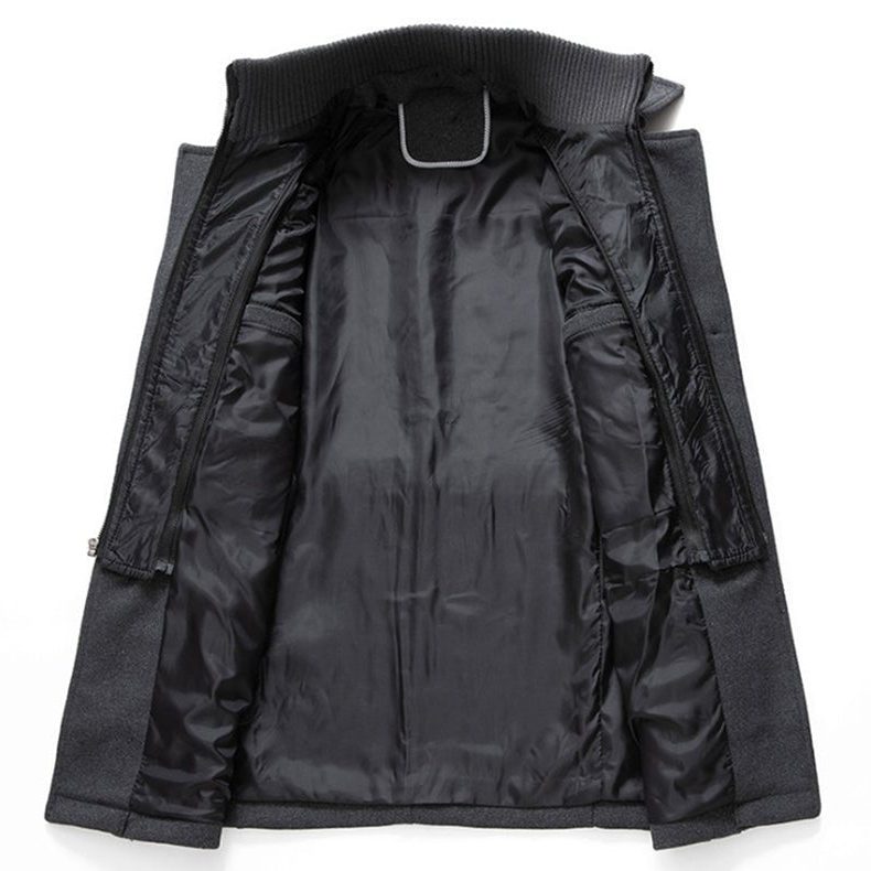 Long Wool Coat with Detachable Knit Collar for Men - View 9