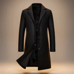 Longline Single-Breasted Wool Overcoat for Men - Black