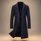 Longline Single-Breasted Wool Overcoat for Men - Navy Blue