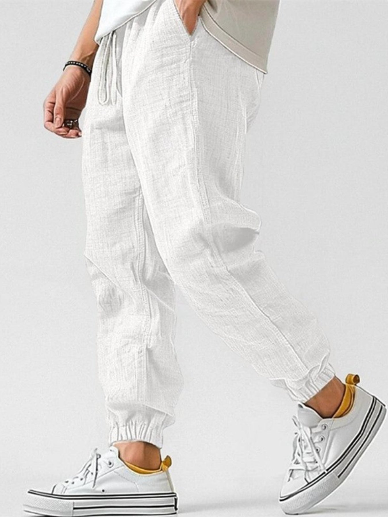 Cotton Linen Joggers with Drawstring for Men