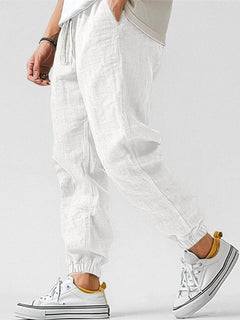 Cotton Linen Joggers with Drawstring for Men
