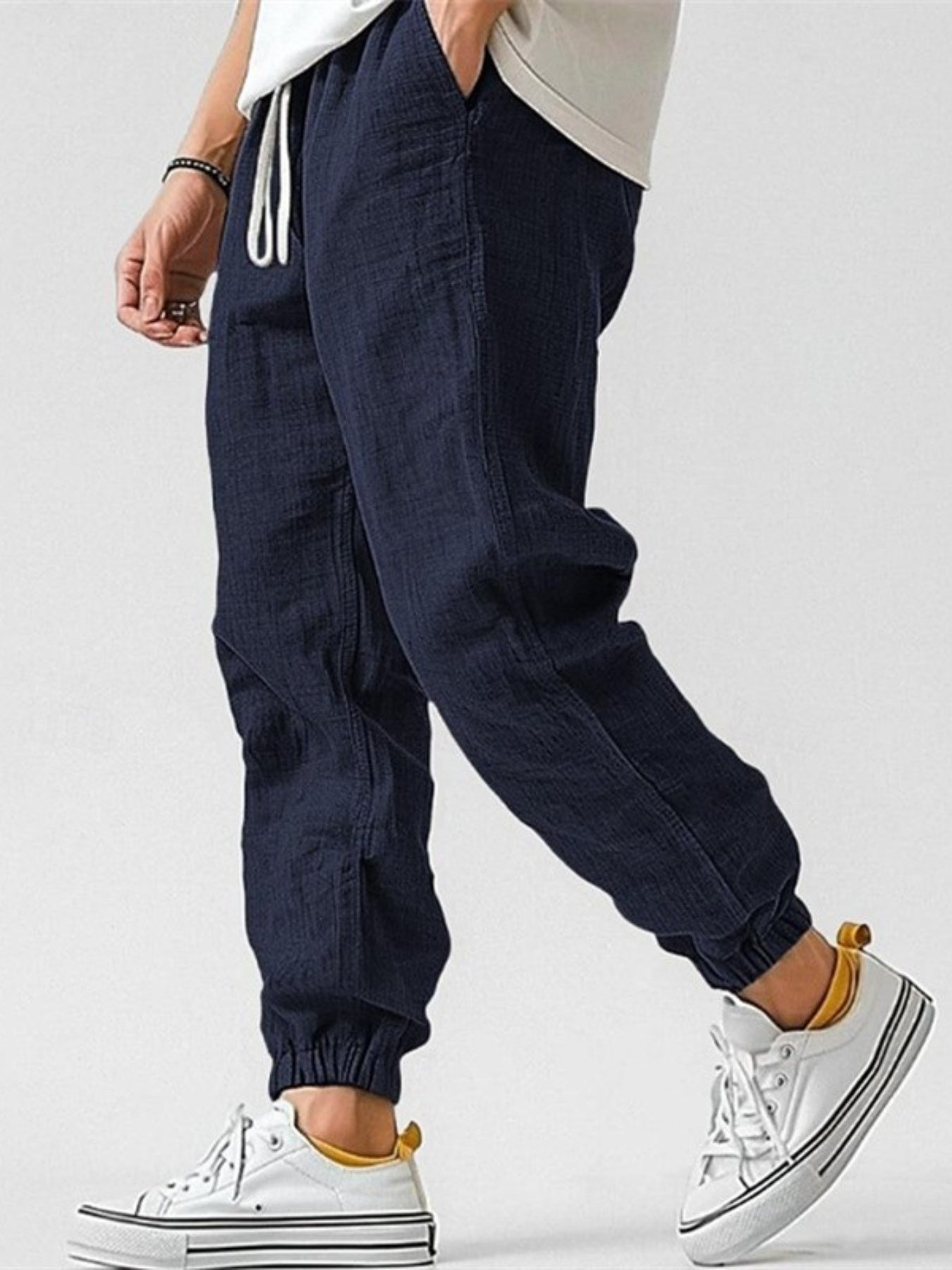 Cotton Linen Joggers with Drawstring for Men