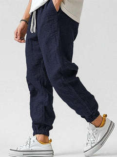 Cotton Linen Joggers with Drawstring for Men