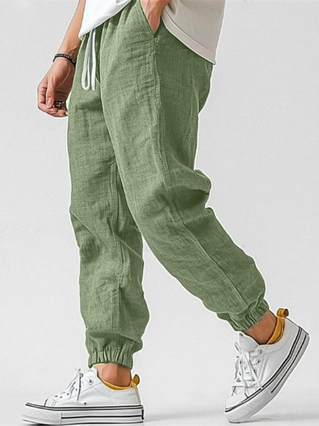 Cotton Linen Joggers with Drawstring for Men