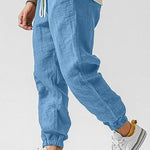 Cotton Linen Joggers with Drawstring for Men