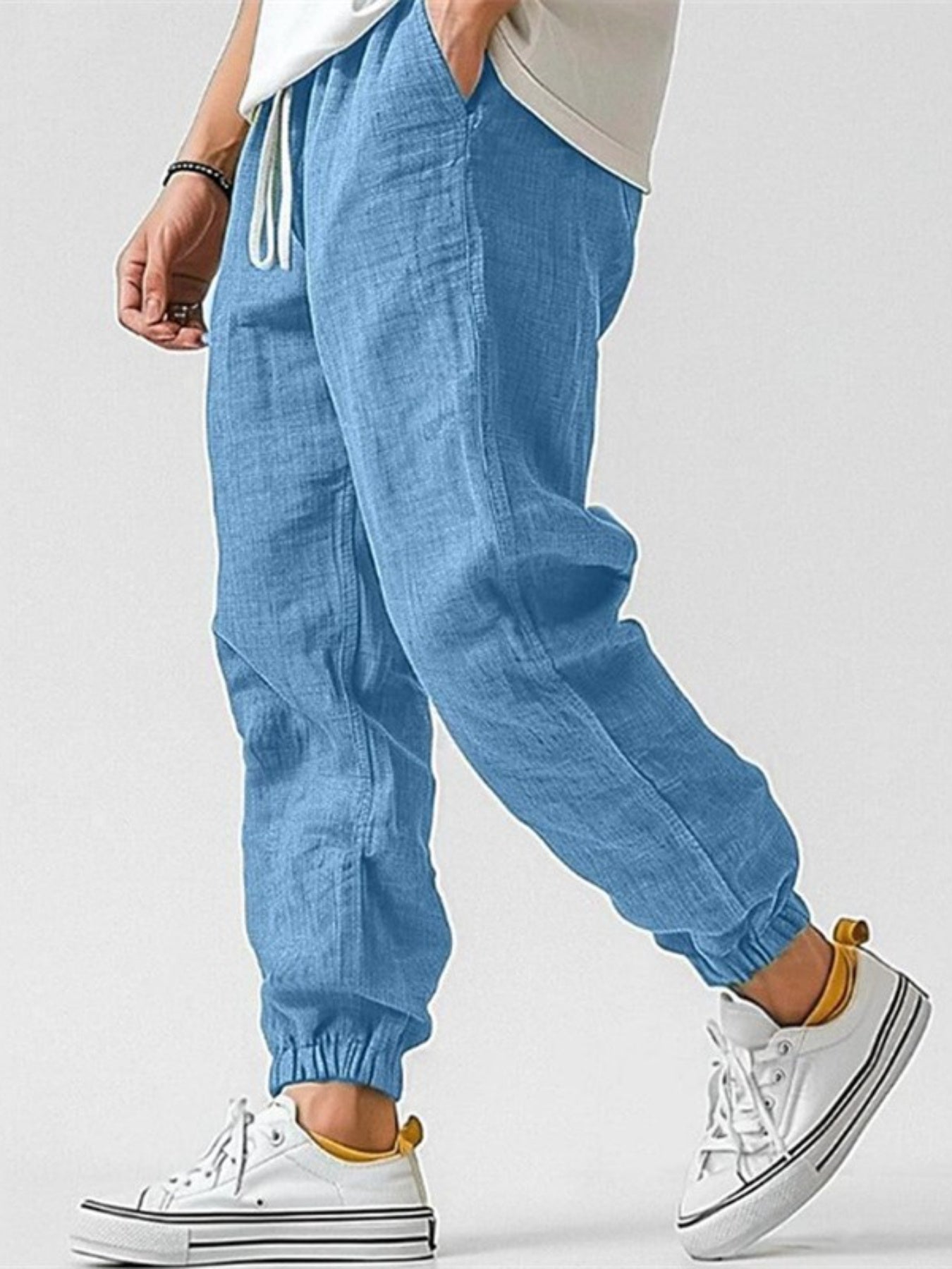 Cotton Linen Joggers with Drawstring for Men