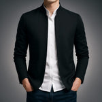 Mandarin Collar Zip-Up Jacket for Men - Black