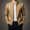 Mandarin Collar Zip-Up Overshirt for Men - Khaki