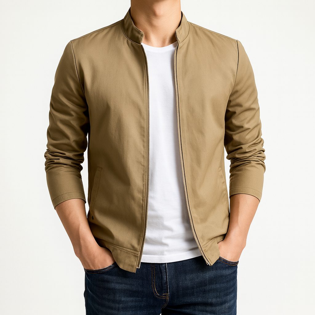 Mandarin Collar Zip-Up Overshirt for Men