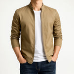 Mandarin Collar Zip-Up Overshirt for Men