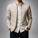 Mandarin Collar Zip-Up Overshirt for Men - White