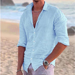 Cotton Linen Button-Down Shirt for Men