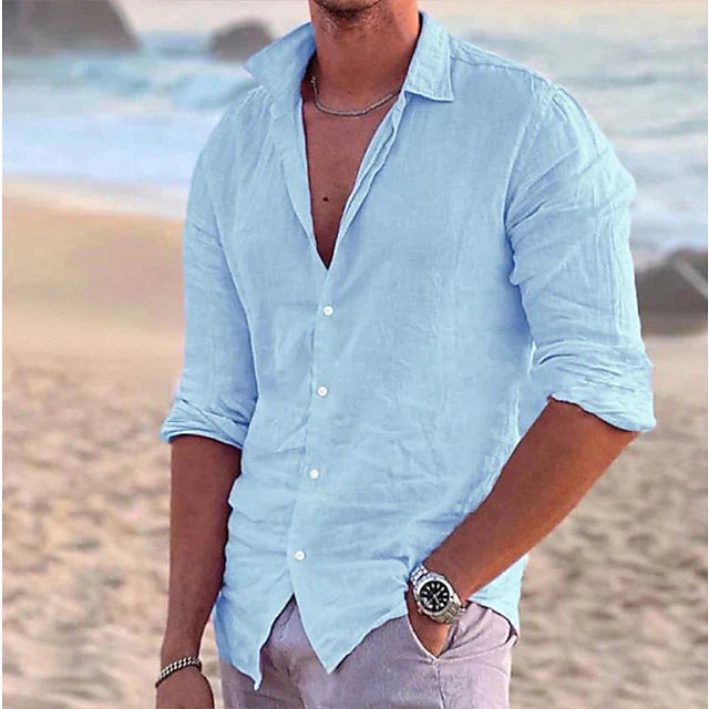 Cotton Linen Button-Down Shirt for Men