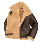 Shearling Collar Zip-Up Leather Jacket for Men