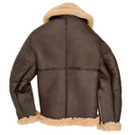 Shearling Collar Zip-Up Leather Jacket for Men