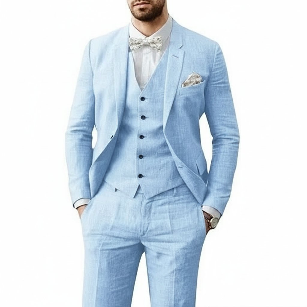 Three-Piece Linen Waistcoat Set for Men