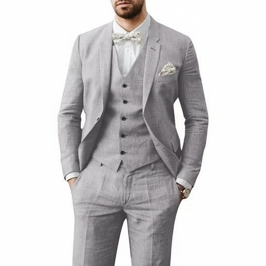 Three-Piece Linen Waistcoat Set for Men