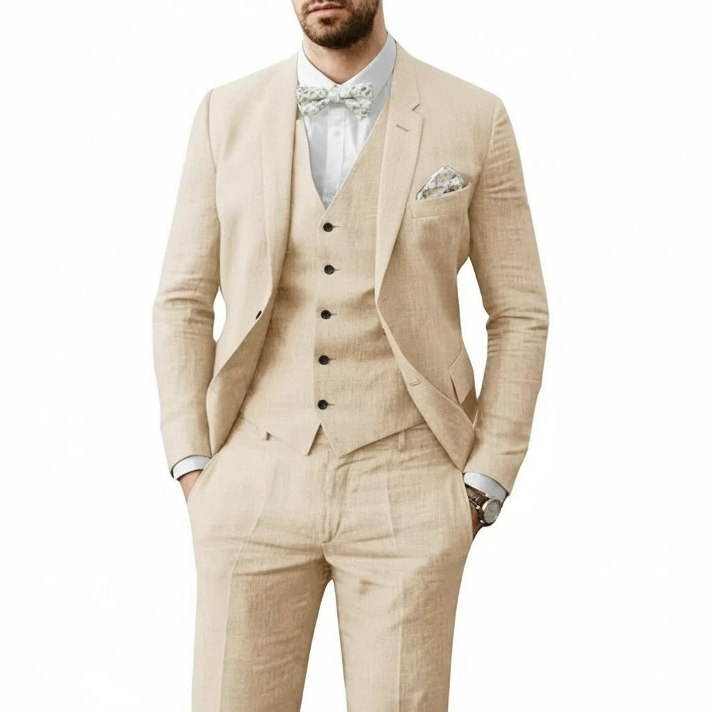 Three-Piece Linen Waistcoat Set for Men