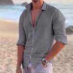 Cotton Linen Button-Down Shirt for Men