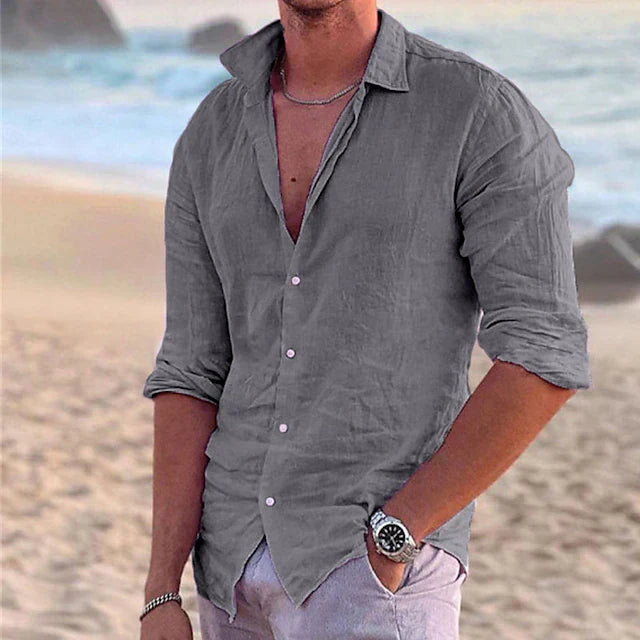 Cotton Linen Button-Down Shirt for Men