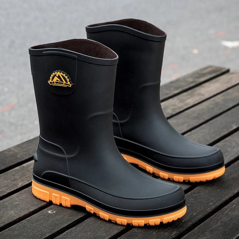 Mid-Calf Slip-Resistant Rain Boots for Men - Yellow