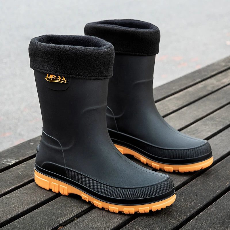 Mid-Calf Slip-Resistant Rain Boots for Men - Cotton Yellow