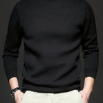 Mock-Neck Ribbed Knit Jumper for Men - Black