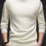 Mock-Neck Ribbed Knit Jumper for Men - White