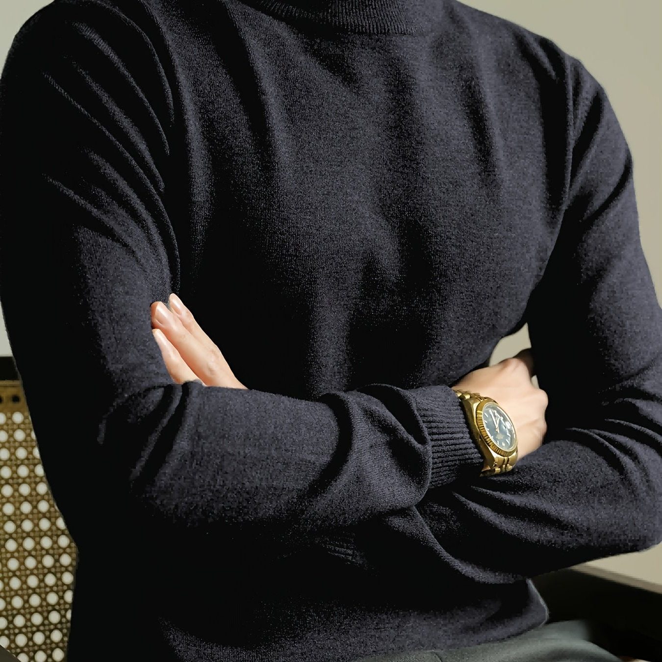 Mock-Neck Ribbed Knit Jumper for Men - Black Gray