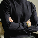 Mock-Neck Ribbed Knit Jumper for Men - Black Gray
