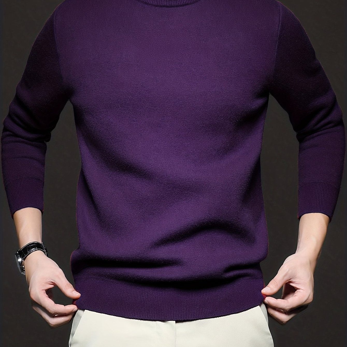 Mock-Neck Ribbed Knit Jumper for Men - Vibrant Blue