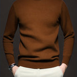 Mock-Neck Ribbed Knit Jumper for Men - Olive Brown