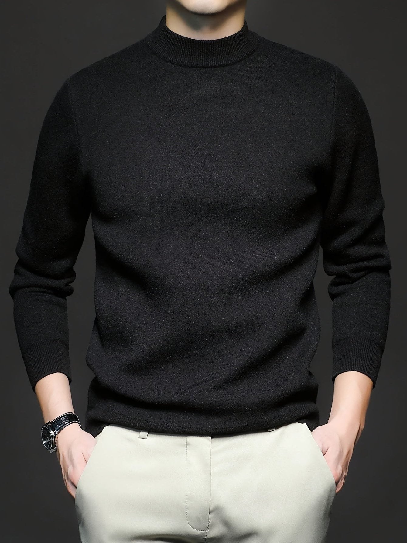 Mock-Neck Ribbed Knit Jumper for Men - View 2
