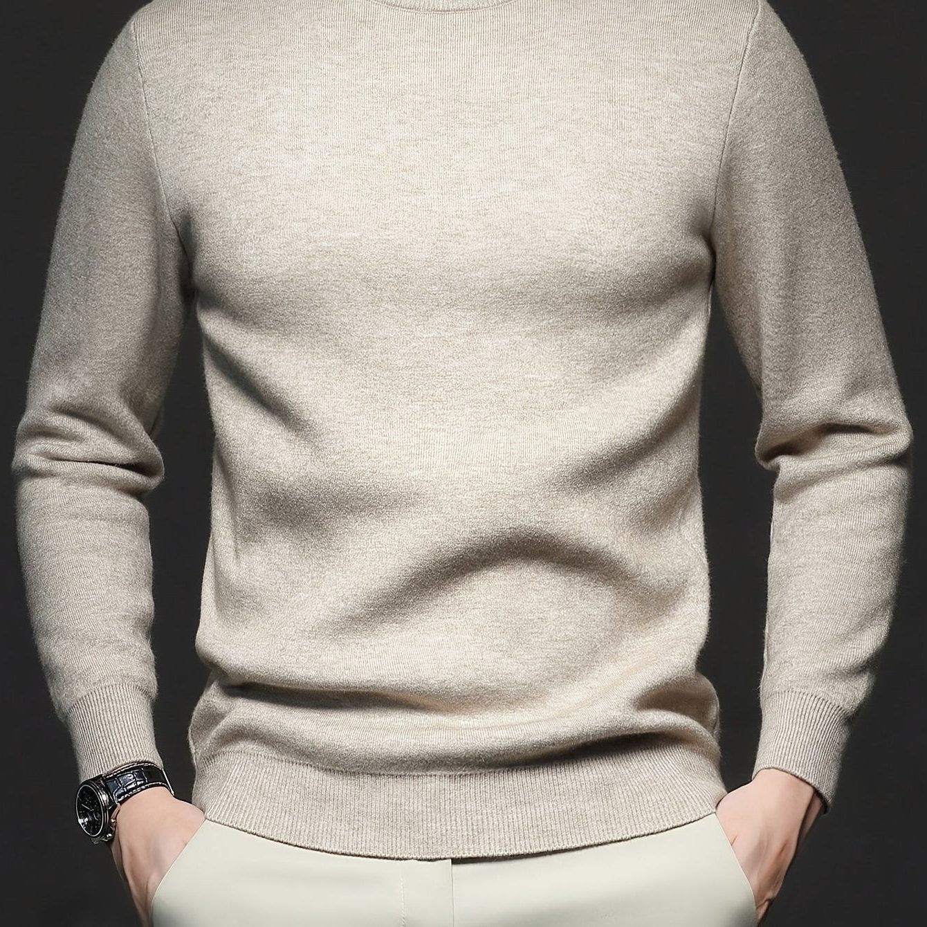 Mock-Neck Ribbed Knit Jumper for Men - Apricot Flower