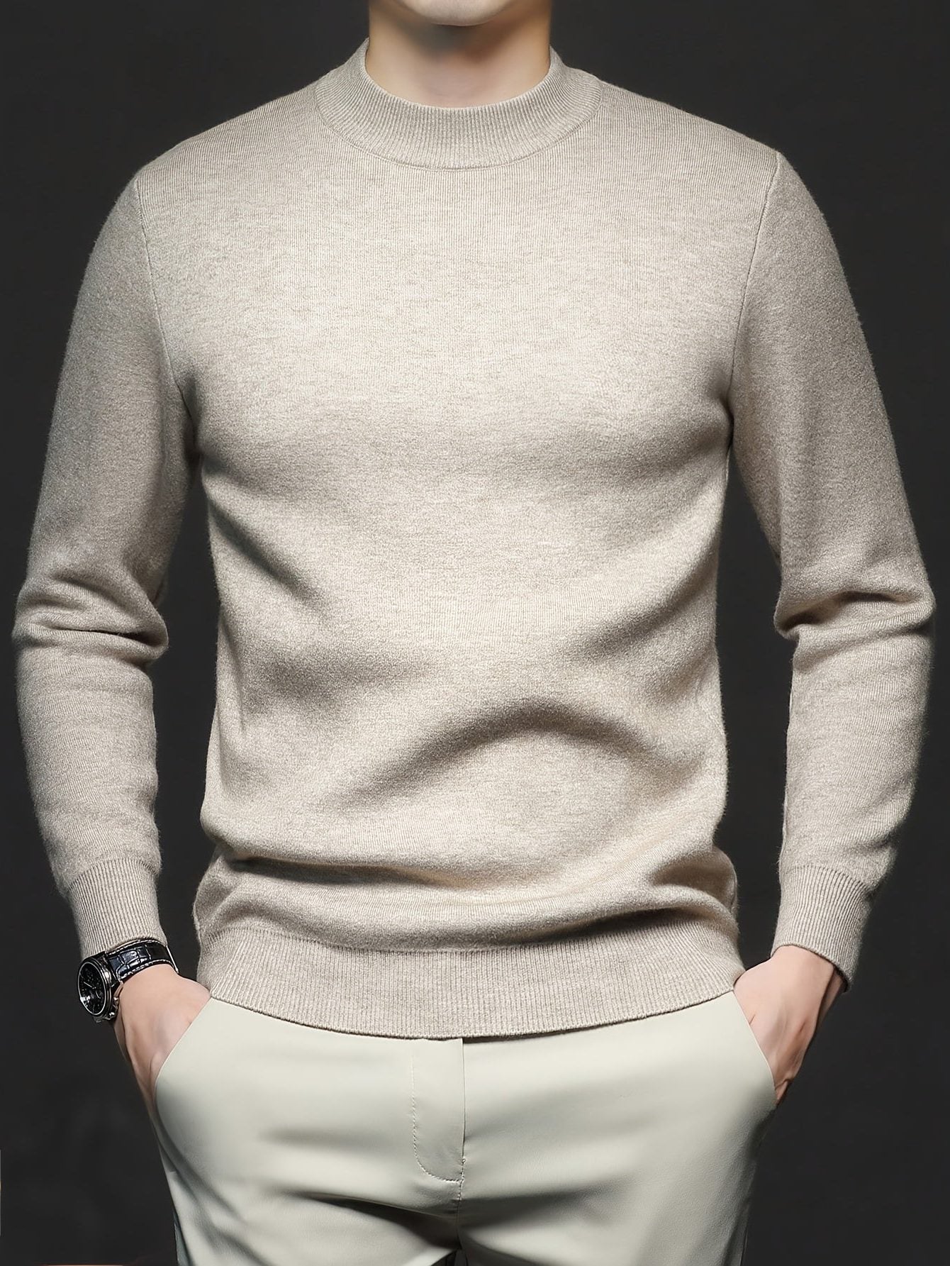 Mock-Neck Ribbed Knit Jumper for Men - View 3
