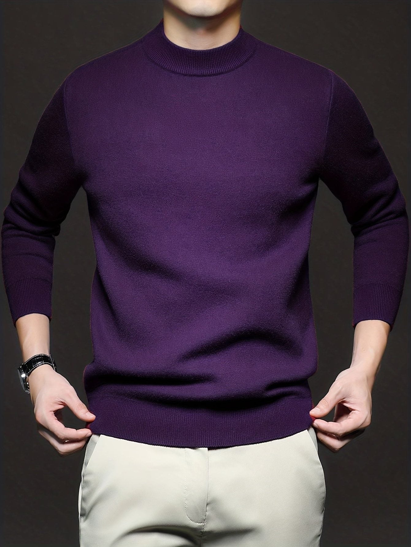 Mock-Neck Ribbed Knit Jumper for Men - View 6