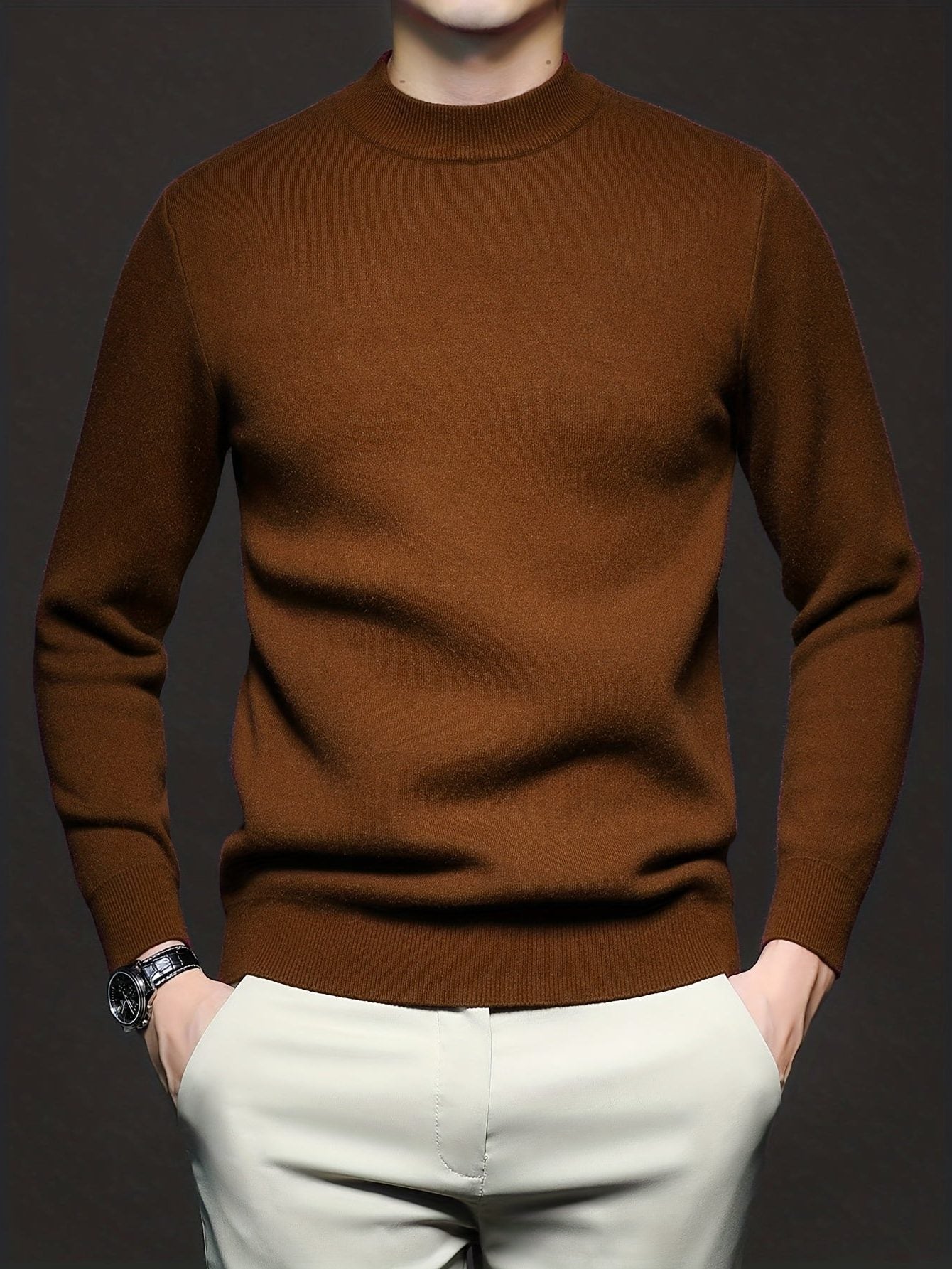 Mock-Neck Ribbed Knit Jumper for Men - View 9