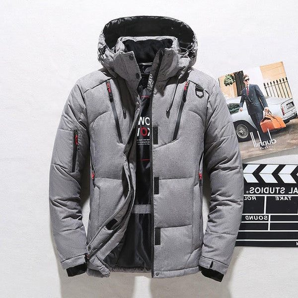 Oversized Puffer Jacket with Hood for Men - Grey